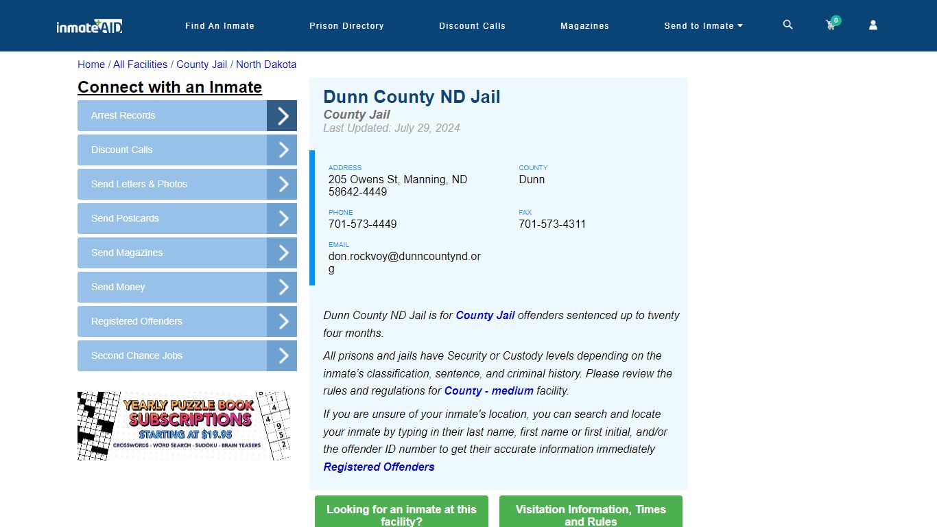 Dunn County ND Jail - Inmate Locator